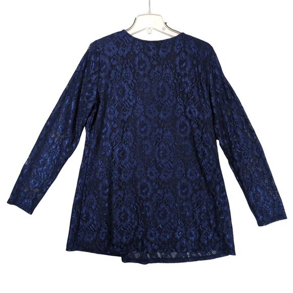 Outad Women's 2XL Navy Floral Lace Overlay Blouse Top, Tunic Length Whimsigoth - Picture 3 of 6